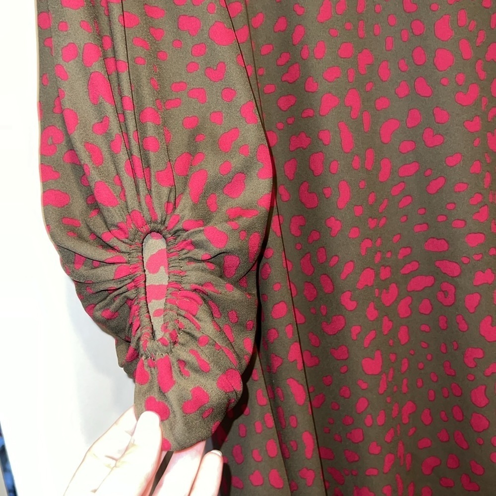 Adrienne Dark Red and Olive Leopard Print Flowy Dress - Picture 4 of 7